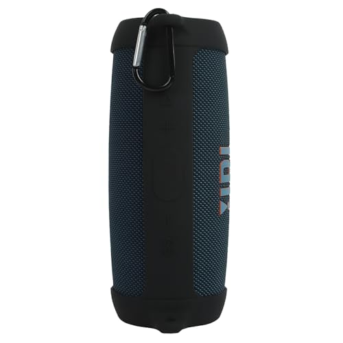 Silicone Case Cover for J.BL Charge 5 Bluetooth Speaker, Portable Travel Carrying Protective Sleeve Skin Case with Shoulder Strap and Carabiner (Black) - color: Black