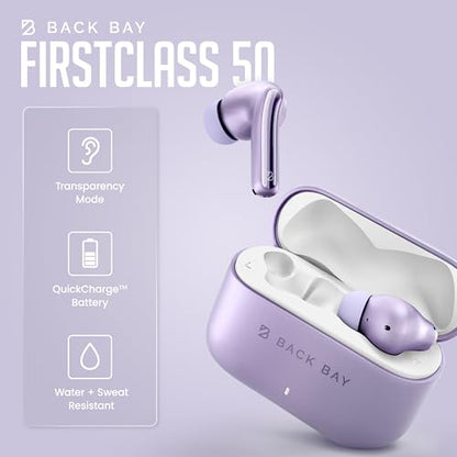 Back Bay Audio True Wireless Earbuds Noise Cancelling Earbuds, Premium ANC - color: Lavender