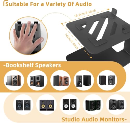 Desktop Speaker Stands,Metal with Vibration Pads,30 Lbs,Black | Desktop Stands with Vibration-Absorbing Pads and 7° Incline.Supports Up to 30 lbs.Fits Bookshelf and Studio Monitors.1 pair.