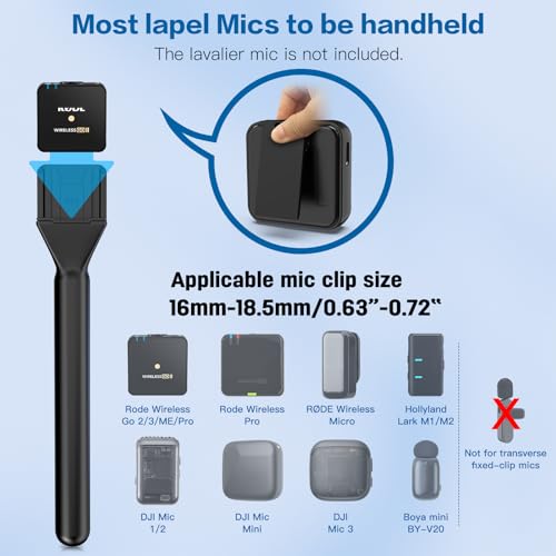 ZealSound Mic Handle for DJI Mic Mini/2/3, RODE Wireless GO 2/3, Hollyland Lark M1/C1, BOYA Mini & More, Wireless Lavalier Microphone Holder for Interviews, Vlogging, YouTube, TikTok, Reporting - size: 9.4inch