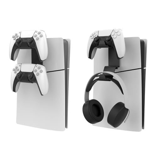Dual Controller & Headset Holder for PS5 Slim/pro - No Screw Metal Wall Mount, Side Mount Storage, Space Saving Design for Gaming Setup Organization