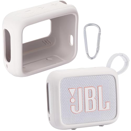 for JBL Go 4 Waterproof Bluetooth Speaker Silicone Cover, Grey | Snug Fit, Portable Carabiner Clip, Shock Absorption, Drop Protection, Travel Lightweight Design, Protective Skin Case - color: Grey Case