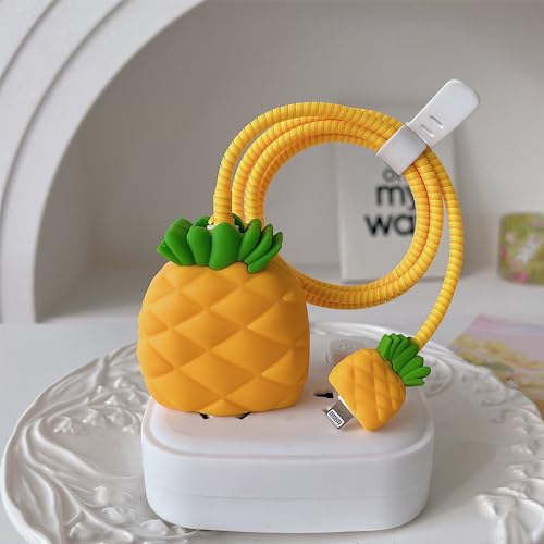 ZOSTLAND 5 in 1 DIY 18W 20W Heart Shape Protector Data Cable USB Charger Line Earphone Wire Saver Organizer Compatible with iPhone 11 12 13 14 15 Pro Max - color: Pineapple