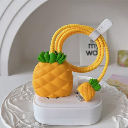 ZOSTLAND 5 in 1 DIY 18W 20W Heart Shape Protector Data Cable USB Charger Line Earphone Wire Saver Organizer Compatible with iPhone 11 12 13 14 15 Pro Max - color: Pineapple
