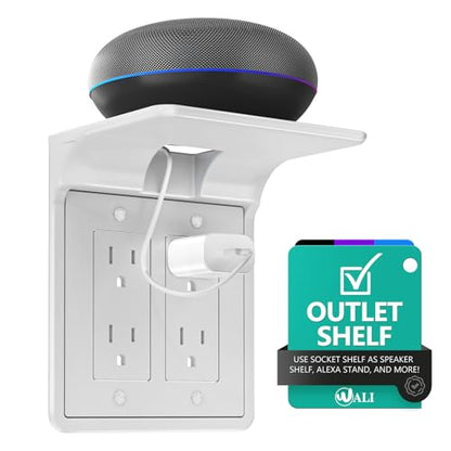 WALI Double Outlet Shelf Wall Holder – Bathroom Shelf Duplex for Electric Toothbrush, HomePod Mini, Echo Dot & Phone Charging – White (DLS001) - size: Larger