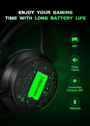 Wireless Gaming Headset for Xbox Series X|S, Xbox One, PS5, PS4, Blackgreen | Bluetooth 5.3, 3D Surround Sound, Rotatable Earmuffs, Gaming Headphones with Noise Canceling Microphones - color: Blackgreen