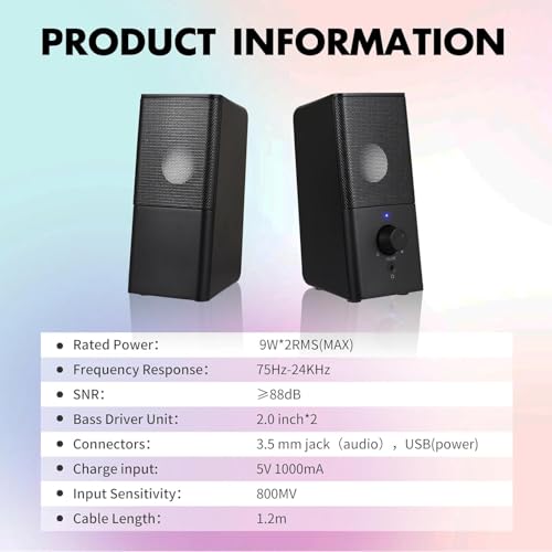 PC Speakers -USB-Powered Computer Speakers for Desktop PC with Volume Control, Gaming Speaker with 3.5mm Aux Multimedia for Laptop/Desktop/Tablets/Phone