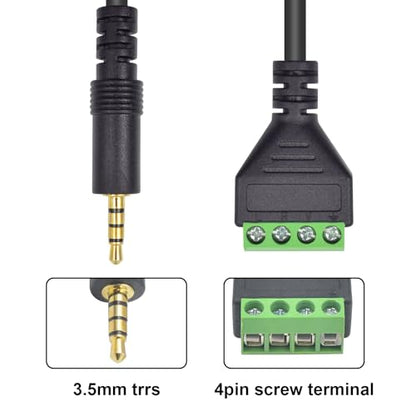 Poyiccot 3.5mm Screw Terminal Block Cable, 2Pack 3.5mm to Speaker Wire Adapter Cable (1/8inch) TRRS Stereo Male to 4 Pin/Way Female Bolt Screw AV Headphone Adapter Cable(30cm) - size: 3.5mm trrs cable 30cm