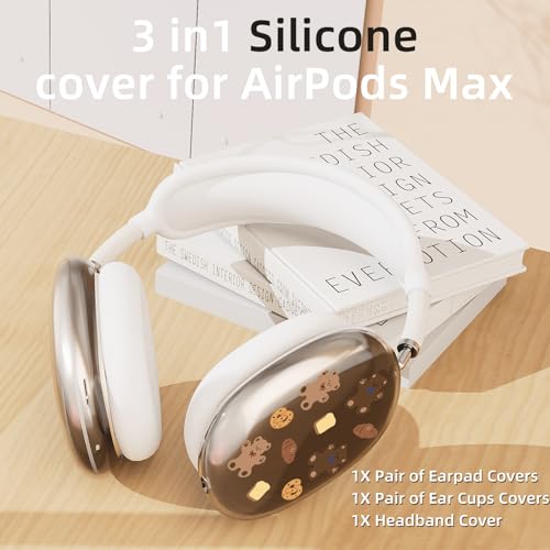 Cartoon Cute Bear Clear Case for Airpods Max Headphones Unique Kawaii Design Soft TPU Ear Cups Cover Anti-Scratch Silicone Ear Pad Protective Case 53 Headband Cover for Apple Airpods Max - color: Bread Bear 32