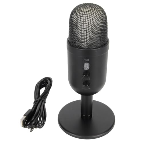 USB Microphone, USB Condenser Microphone with Noise Canceling and RGB Light, Reverb Processing Mic for PC OS X, Plug and Play Computer Mic with Headphone