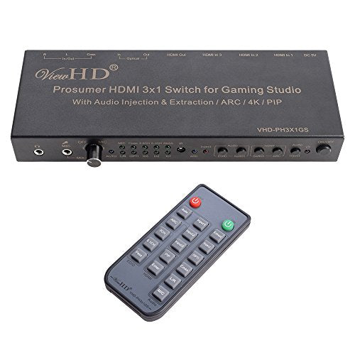 Prosumer HDMI 3x1 Switch | 4K@30Hz HDMI v1.4 | MIC Audio Injection/Combiner | HDMI Audio Extractor | Optical/Coax/RCA L/R to HDMI Audio| ARC | Model: VHD-PH3X1GS