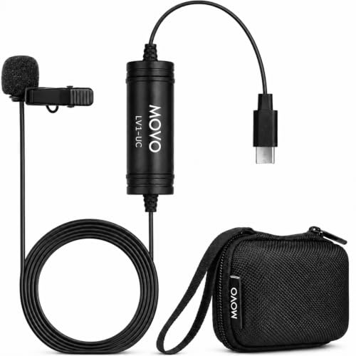 Movo LV1-UC USB-C Lavalier Microphone for iPhone 15, 16 & 17 – Clip-On | No Dongle Needed On USB-C iPhone. 16/24-Bit Digital Sound, Omnidirectional Clip-On, 20-Ft Cable, Windscreen & Case Included.