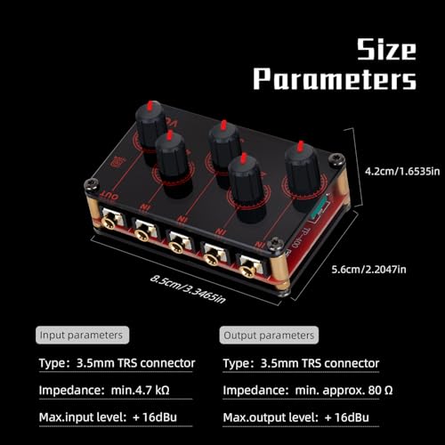 COKYIS TP400 Mini Portable Stereo 4 Channel Audio Mixer Live Studio Console Recording Low Noise Multiple Input Mix 4 Way 1/8" inch 4 in 1 Out Stereo Mixer(With USB power cord)