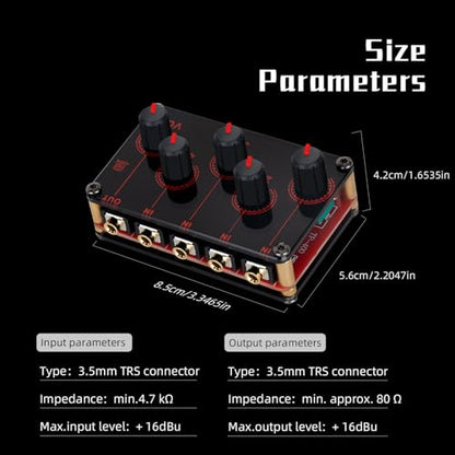 COKYIS TP400 Mini Portable Stereo 4 Channel Audio Mixer Live Studio Console Recording Low Noise Multiple Input Mix 4 Way 1/8" inch 4 in 1 Out Stereo Mixer(With USB power cord)