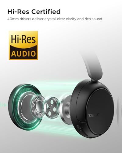 TALIX H30 Hybrid Active Noise Cancelling Headphones, 110H Playtime Hi-Res Audio Bluetooth 6.0 Wireless Over Ear ANC Headphones for Commute/Travel (Black) - color: Black