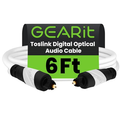 Toslink Digital Optical Audio Cable, GearIT Pro Series TOSLINK Digital Optical Audio Cable 6 Feet for HDTV, PS3, Tivo, Sound Bar, Stereo Receiver and Home Theater System - White - size: 6 Feet