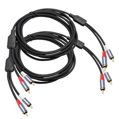 10FT RCA Cables, 2RCA to 2RCA Audio Cable with Gold-Plated Connectors, Dual Shielded– Against Noise (Hum), Nylon Braided Jacket for Home Theater, Stereo Systems, TVs, Musical Instruments 2-Pack