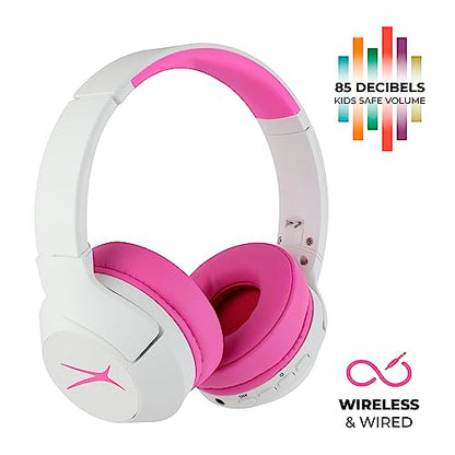 Altec Lansing Kid Safe Noise Cancelling Wireless Headphones 15H Battery, 85dB Volume Limit, Foldable Design Powerful Sound, Active Noise Cancellation Perfect for Kids Ages 7+ (Whiteout Pop Pink) - color: Whiteout Pop Pink