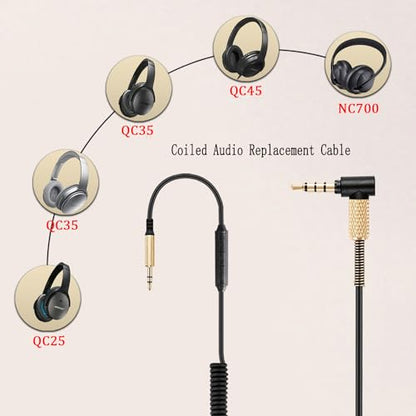 FAAEAL QC45 Coiled Audio Cable Replacement for Bose QC35 QC25 NC700 JBL E45BT E55BT E65BTNC 750NC Headphones, 2.5mm to 3.5mm(1/8”) in-line Mic Control Extension Aux Cord 8ft - size: 4.2ft-8ft(new style mic)