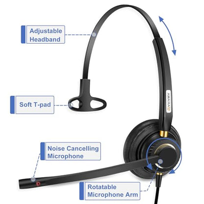 Arama RJ9 Telephone Headset for Cisco IP Phones, Mic Mute&Volume Control | Wired Phone Headset, Lightweight, Coilded Wire for Long Range, Clear Calls, Compatible with Cisco IP-7940G 8841 7841 9971