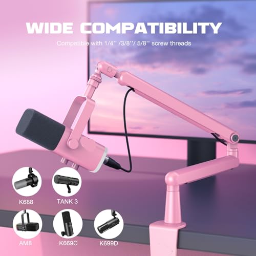 Compatible For FIFINE AM8 Microphone Low Profile Metal Boom Arm With Cable Management, Pink(BM88W) - color: BM88W