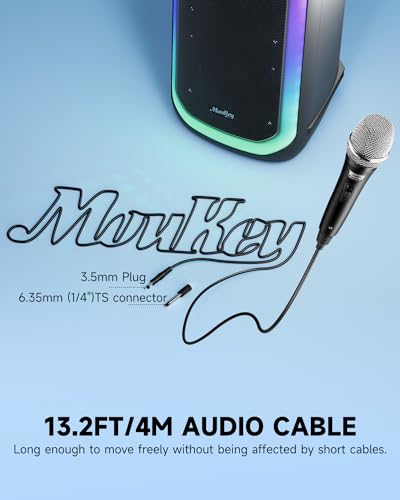 Moukey Karaoke Microphone, Dynamic Microphone with 13 ft Cable, Metal Handheld Cardioid Wired Mic, XLR Microphone for Singing, Compatible w/Karaoke Machine/PA System/Amp/Mixer, Black