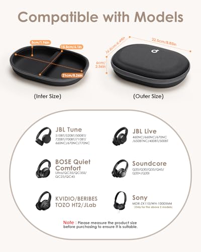 Headphone Case Hard for Bose QuietComfort Ultra QC45 QC35 QC25 QC15 QCSE - color: Black