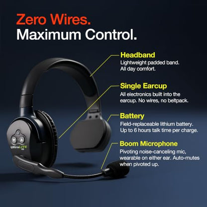 Eartec UL3S Ultralite HD Wireless Intercom Headset System, 3-Person Full Duplex, Single Ear, DECT Interference-Free, Up to 1000ft Range, Team Communication for Crews - color: Single, size: 3 x Single