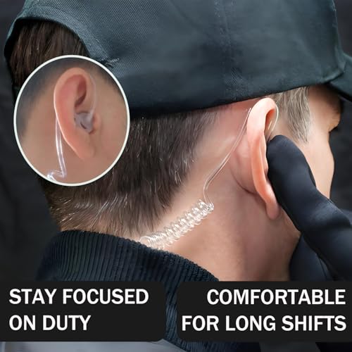 2 Pack Clear Acoustic Tube Replacement with Ear Fins Earmold | Two-Way Radio Police Earpiece Accessories, Soft Silicone Fins Anti-Slip Ear Mold Stable Fit - color: Clear