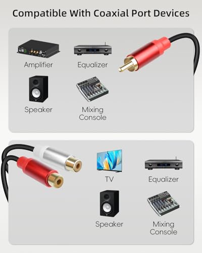 Short RCA Y Splitter Cable,1 RCA Male to 2 RCA Female Stereo Audio Extension Cable for Speaker,Subwoofer,Amplifier,Stereo System,Home Theater,2Pack(0.3M/1FT) - size: 1M to 2F