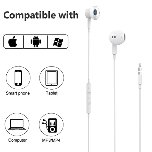 BENEWY in-Ear Headphones, 3.5mm Earphones Wired Earbuds with Microphone | Noise lsolating, High Definition, Pure Sound for iPhone, iPad,Smartphone, MP3 Players,Tablets Laptops and Other Audio Devices - color: A-White
