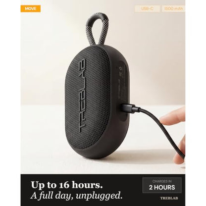 TREBLAB HD-Go - Ultra Portable Hand Held Speaker with Clip, 16H Playtime | 7W Power with Bass, IPX7 Waterproof, Built-in Mic, Compact & Lightweight, USB-C Charging – Small Speaker Bluetooth Wireless