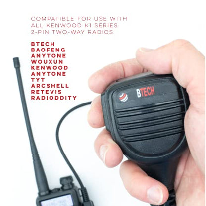 BTECH QHM22 Weatherproof Heavy Duty IP54 Speaker Mic, Premium Commercial Grade Shoulder Mic for BAOFENG (UV-5R BF-F8HP), pxton, Retevis, Kenwood K1 Radios (Pack of 2) - size: Single (Pack of 2), style: QHM22 Single PTT Speaker Mic