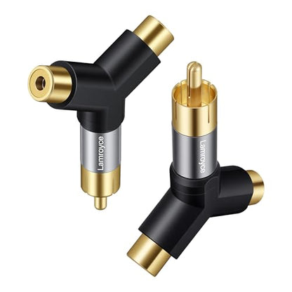 RCA Y-Splitter Adapter 2 Pack,1 RCA Male to 2 RCA Female Stereo Audio Subwoofer Car Audio Extension Metal Gold-Plated Converter Connector Compatible with Home Theater, Hi-Fi System, Amplifier, Speaker - color: 1 RCA Male to 2 RCA Female, size: 2 Pack