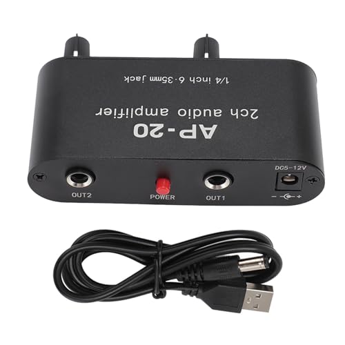 GOWENIC Dual Channel Sound Amplifier, 1/4 Inch 6.35mm Sound Preamplifier with Balanced Inputs Independent Adjustment Compatible with Sound Instruments, Amplifiers, Microphones