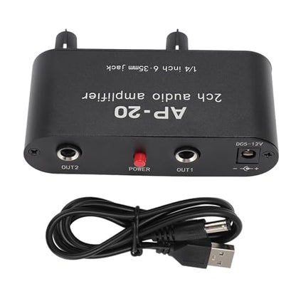 GOWENIC Dual Channel Sound Amplifier, 1/4 Inch 6.35mm Sound Preamplifier with Balanced Inputs Independent Adjustment Compatible with Sound Instruments, Amplifiers, Microphones