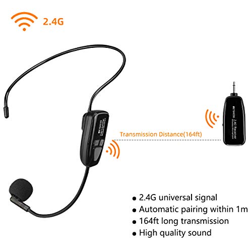 Retekess TT123 Wireless Microphone Headset,2.4G Wireless Mic System,164ft,Headset and Handheld 2 in 1,for Tour Guide,System,Voice Amplifier,Window Speaker,PA System(Incompatible Phone,Laptop)