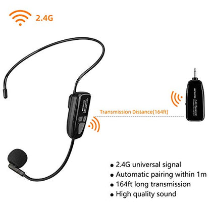 Retekess TT123 Wireless Microphone Headset,2.4G Wireless Mic System,164ft,Headset and Handheld 2 in 1,for Tour Guide,System,Voice Amplifier,Window Speaker,PA System(Incompatible Phone,Laptop)