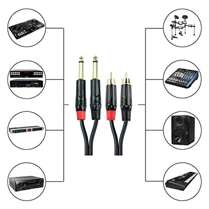Dual 1/4 to Dual RCA Cable 3.3FT, 24AWG OFC Shielded Noiseless 6.35mm TS Male to RCA Interconnect Audio Cord, Gold-Plated Split Stereo Patch Cable for Mixer, Audio Interface, Studio Monitors
