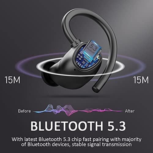 Wireless Earbud, Bluetooth 5.1 Headphones Sport Wireless Bluetooth Earphones in Ear Noise Cancelling Earbud with Mic Deep Bass, Earhooks Ear Buds IP7 Waterproof 48H Headset for Running Gym[2021 New] | IP7 Waterproof Wireless Earphones Ear Hooks, ENC Noise