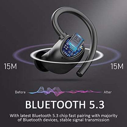 Wireless Earbud, Bluetooth 5.1 Headphones Sport Wireless Bluetooth Earphones in Ear Noise Cancelling Earbud with Mic Deep Bass, Earhooks Ear Buds IP7 Waterproof 48H Headset for Running Gym[2021 New] | IP7 Waterproof Wireless Earphones Ear Hooks, ENC Noise