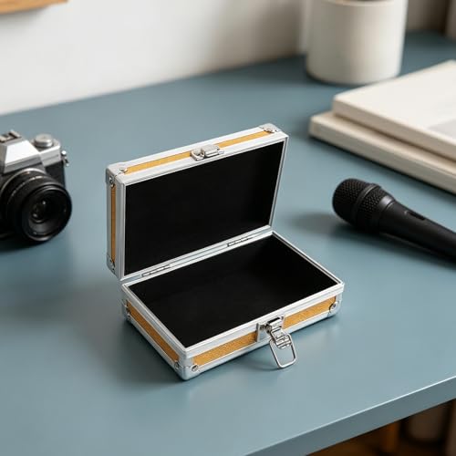Lockable Equipment Storage Case: 7'' Aluminum Hard Shell Briefcase with Pre-Diced Protective Foam - Carrying Case for Wireless Mic Setups Camera Gear - color: Golden