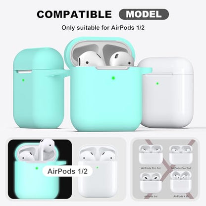 for AirPods 2nd/1st Case Silicone Cover, Glow Blue | Compatible with Apple AirPods 2nd/1st (2019/2016) Generation with Keychain & Cleaner Kit, Wireless Charging Compatible - color: E1-Glow Blue
