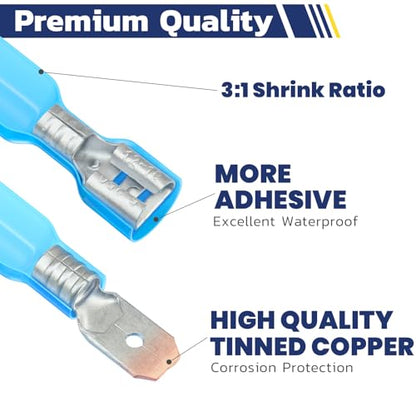 haisstronica 100PCS Heat Shrink Spade Connectors, 22-10 AWG, Male/Female | Quick Disconnect Wire Connectors for Automotive, Watercraft & Electronics, 3:1 Adhesive-Lined Crimp Terminals - size: AWG 22-10, style: Male&Female Kit 100PCS
