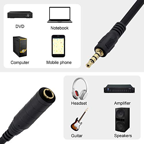1/4" to 1/8" Adapter,6.35mm Stereo Jack to 3.5mm TRRS Male Audio Cable Connector Adapter for Amplifiers, Guitars, Pianos, Home Theater Equipment Etc.