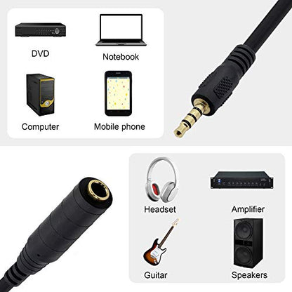 1/4" to 1/8" Adapter,6.35mm Stereo Jack to 3.5mm TRRS Male Audio Cable Connector Adapter for Amplifiers, Guitars, Pianos, Home Theater Equipment Etc.