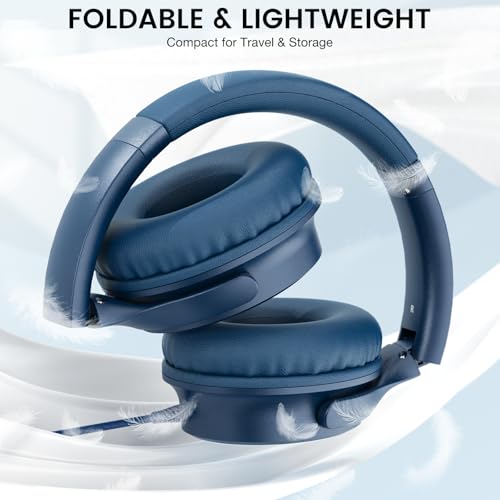 USB C Wired Over-Ear Headphones with Microphone | Volume Control, Share Port, Adjustable Headband Foldable Stereo Headset for Adult/Teens for iPhone 16, Laptop, Gaming, Travel - color: Blue