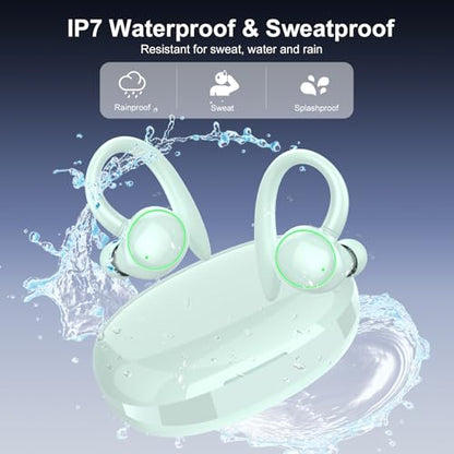 Wireless Earbuds, Bluetooth 5.4 Headphones Sport Over Ear Buds With ENC Mic | ENC Noise Cancelling Mic,48H, Wireless Earphone With Earhooks, Stereo Deep Bass,IP7 Waterproof for Workout Running,Light Blue - color: J-Light Blue