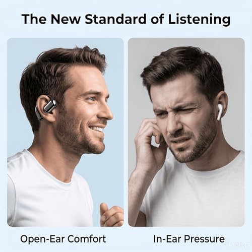 HAUSBELL Open Ear Wireless Earbuds Bone Conduction Headphones 80H Sports | IPX5 waterproof, digital display, 6.1Bluetooth. Ergonomic earhook for cycling, running & gym. Comfort for glasses wearers