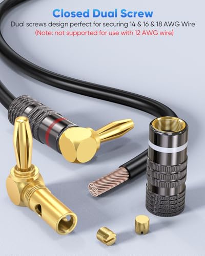 Right Angle Banana Plugs for Speaker Wire 2 Pairs/4 PCS, Speaker Banana Plugs 24K Gold Plated Connector for A/V Receiver, Amplifier, Surround Sound System, Banana Wall Plate, Home Theater - size: 2 Pairs(Right Angle)
